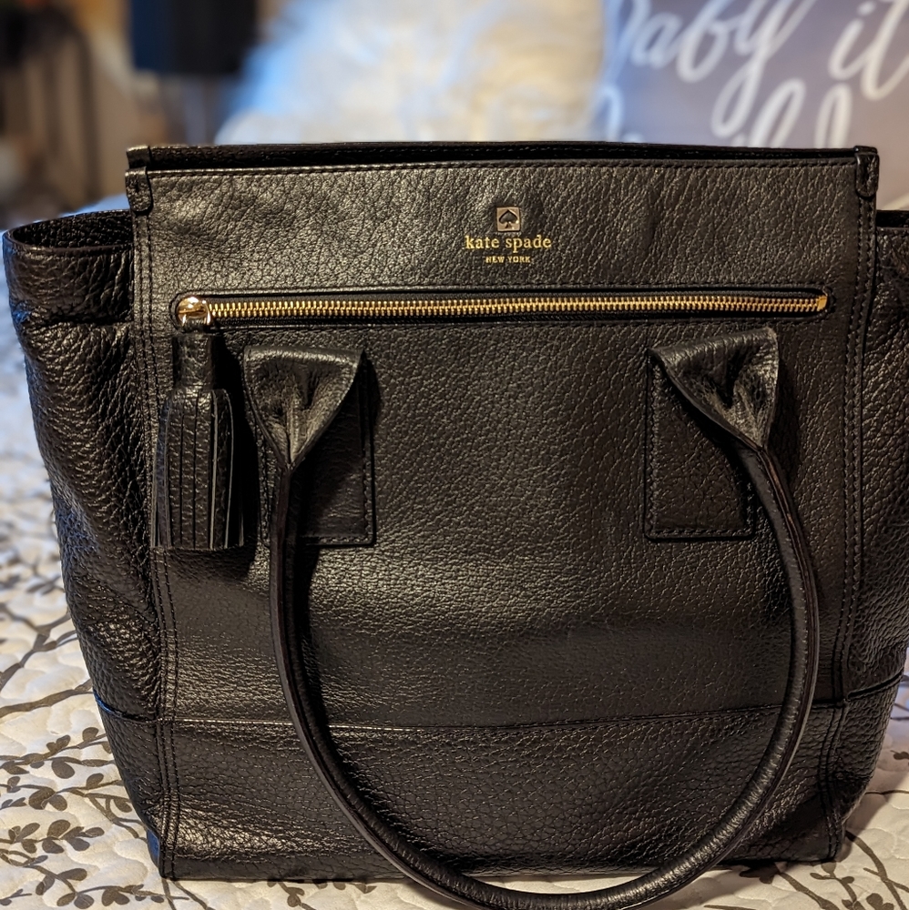 Kate Spade Black Linda Southport Avenue Leather Tote Pebbled Satchel Large